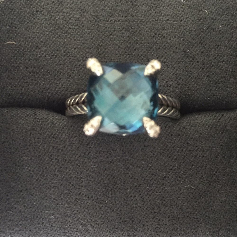 David Yurman Blue Cushion-Cut Cable Ring